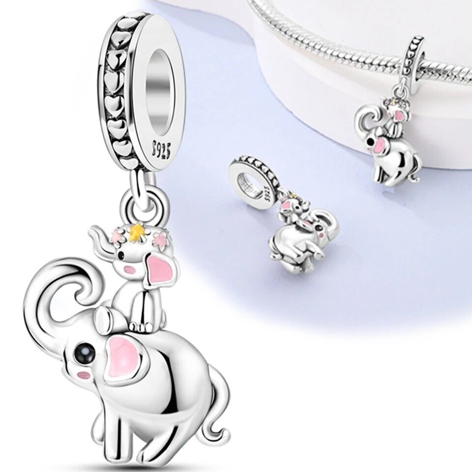Lucky Elephant With Baby Dangle Charm - bellissi
