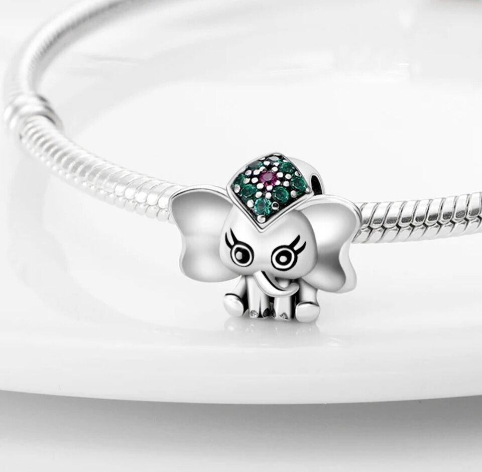 Lucky Elephant With Green Zirconia Charm - bellissi