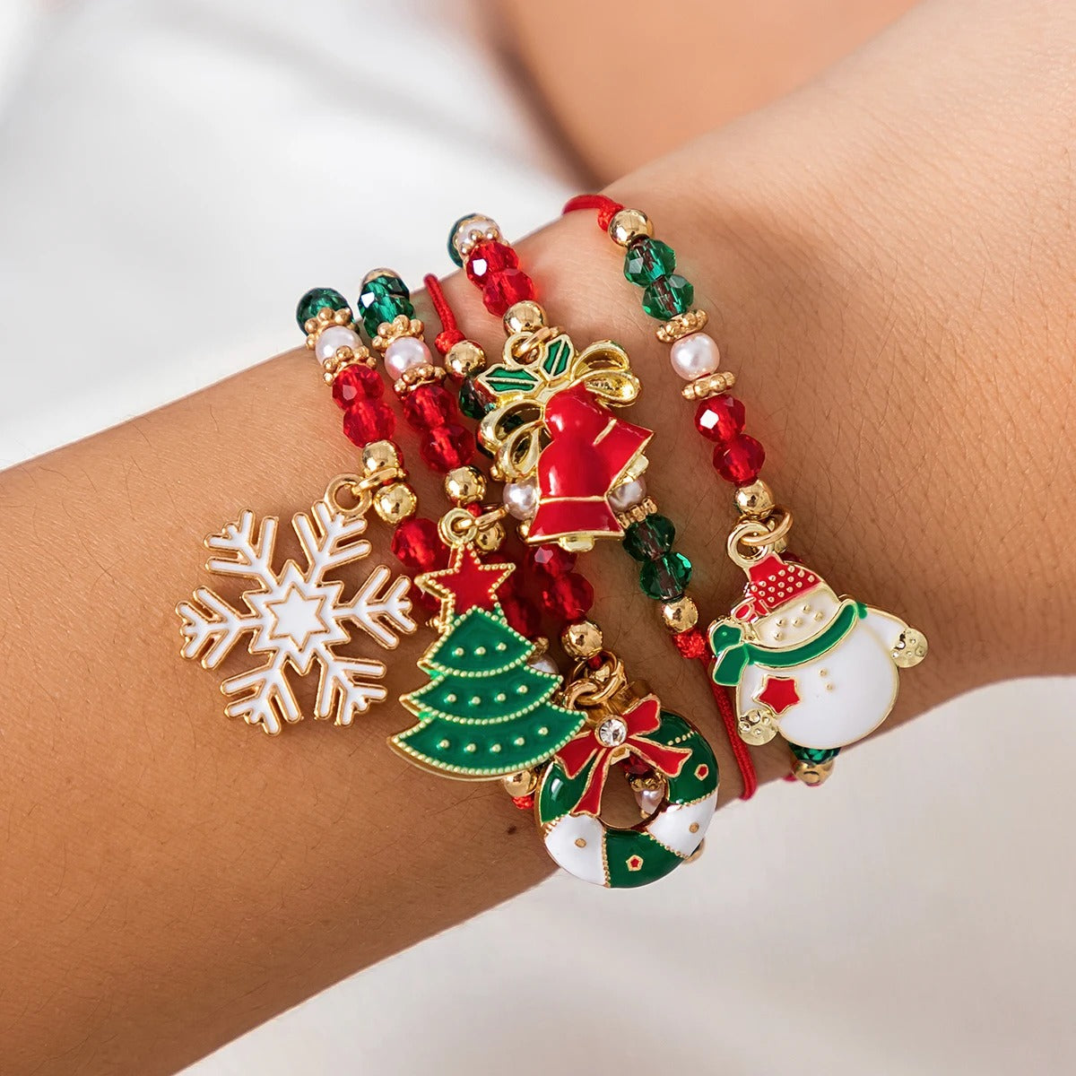Christmas Beads Adjustable Rope Bracelet
