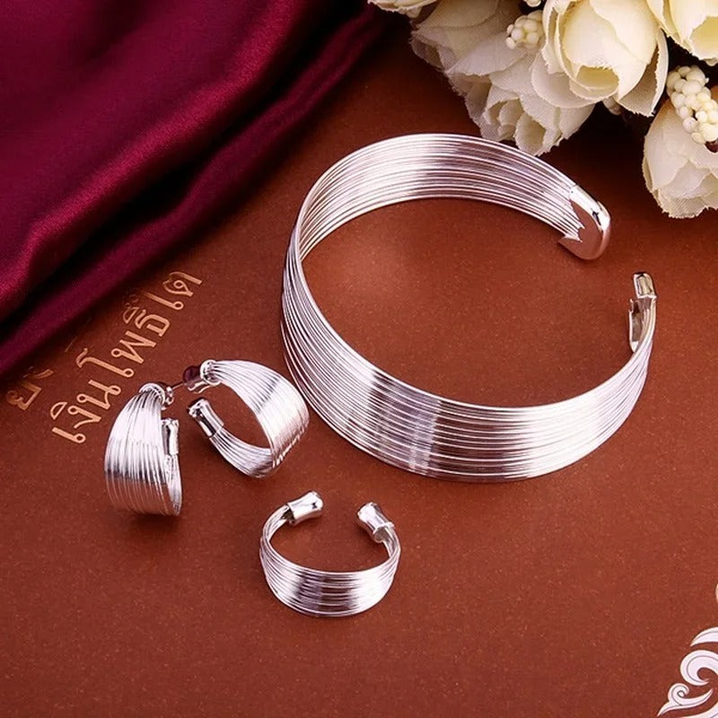 Open cute bangle bracelet earrings ring Set