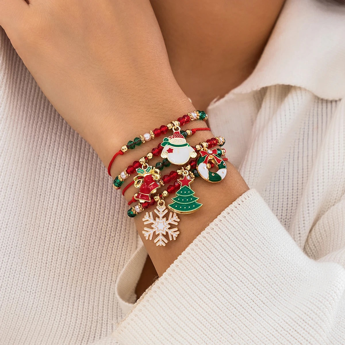Christmas Beads Adjustable Rope Bracelet