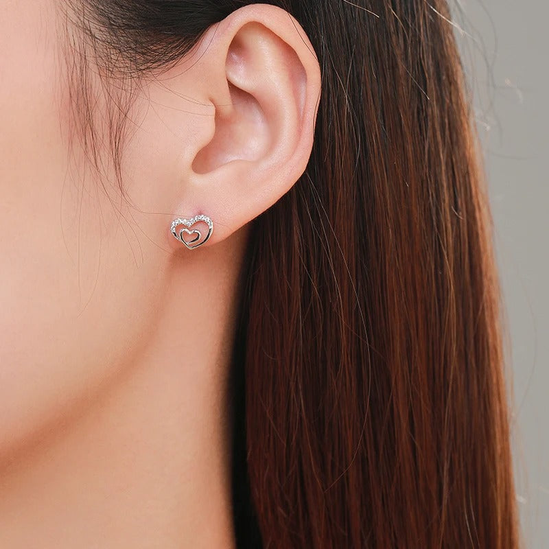 Sparkling Zirconia Hearts Stud Earrings