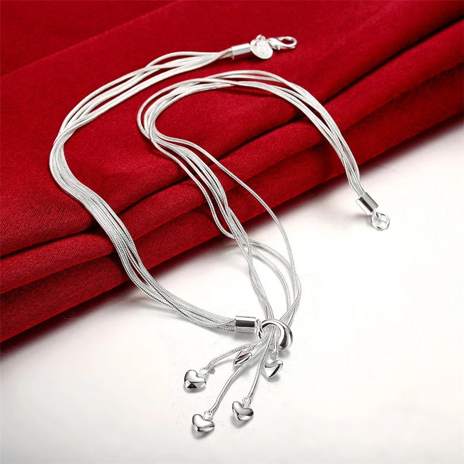 Sterling Silver Heart Snake Chain Necklace Earring Set