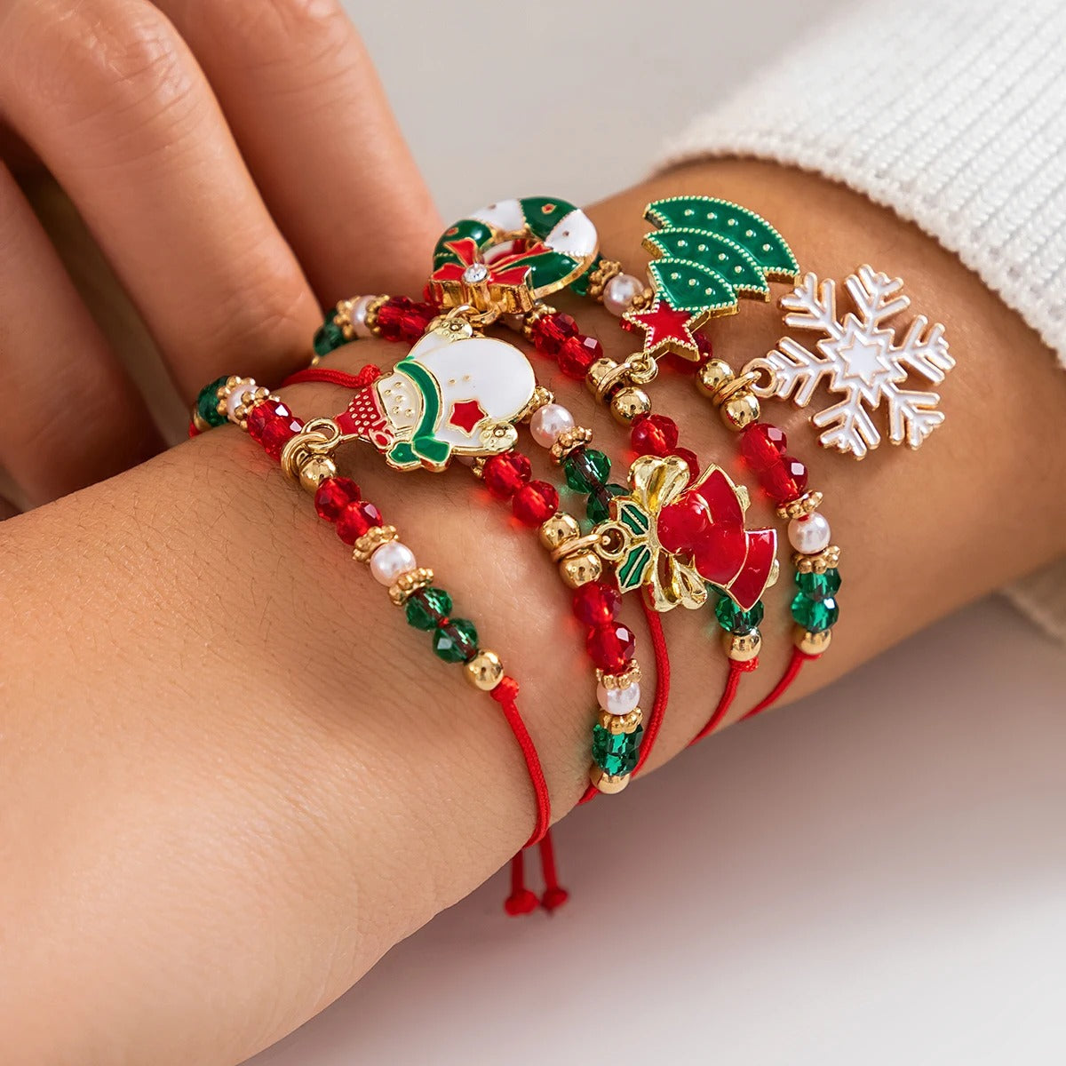 Christmas Beads Adjustable Rope Bracelet