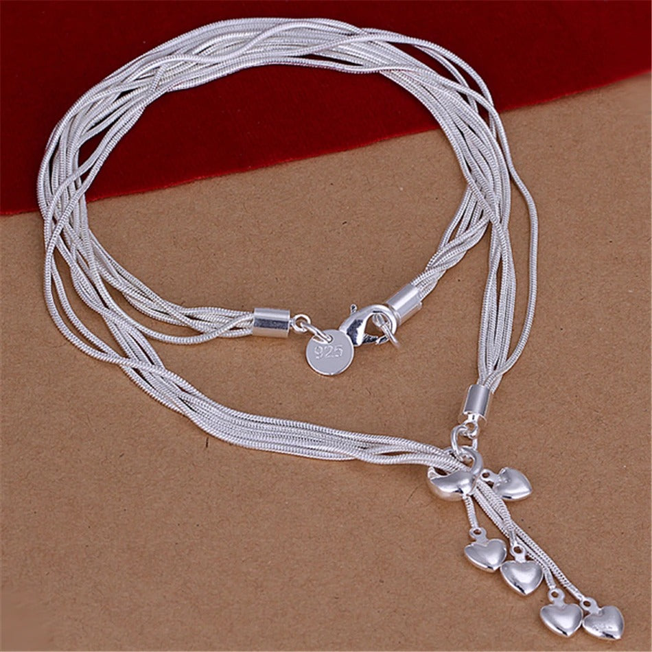 Sterling Silver Heart Snake Chain Necklace Earring Set