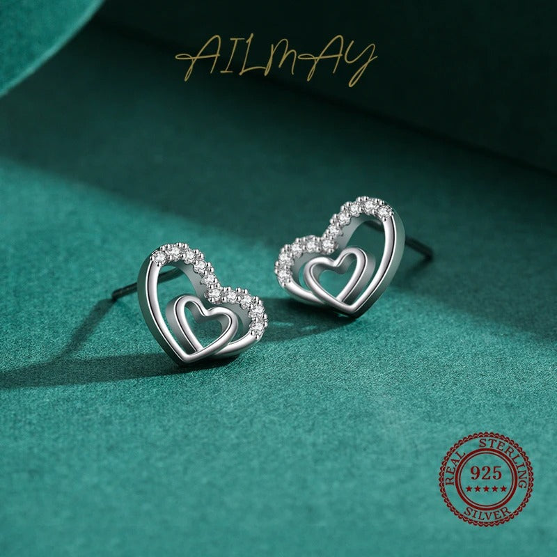 Sparkling Zirconia Hearts Stud Earrings