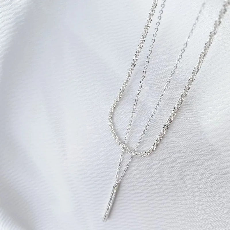 Double O-Chain Sparkling Zircon Pendant & Necklace