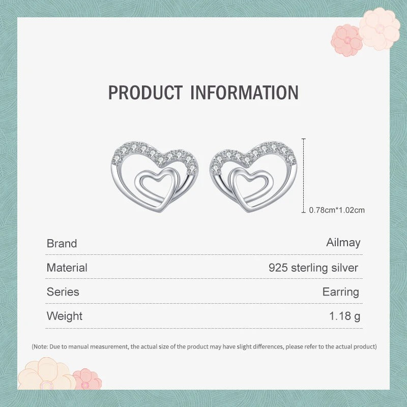 Sparkling Zirconia Hearts Stud Earrings
