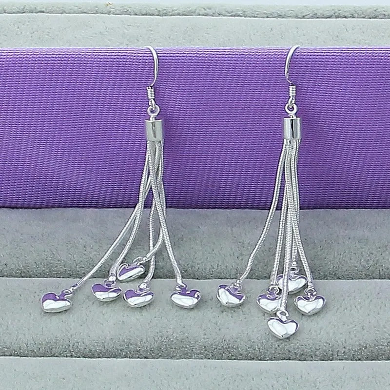 Sterling Silver Heart Snake Chain Necklace Earring Set