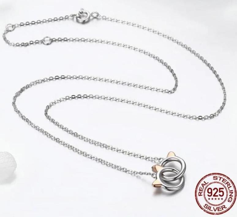 Double Circle Cat Pendant Necklace