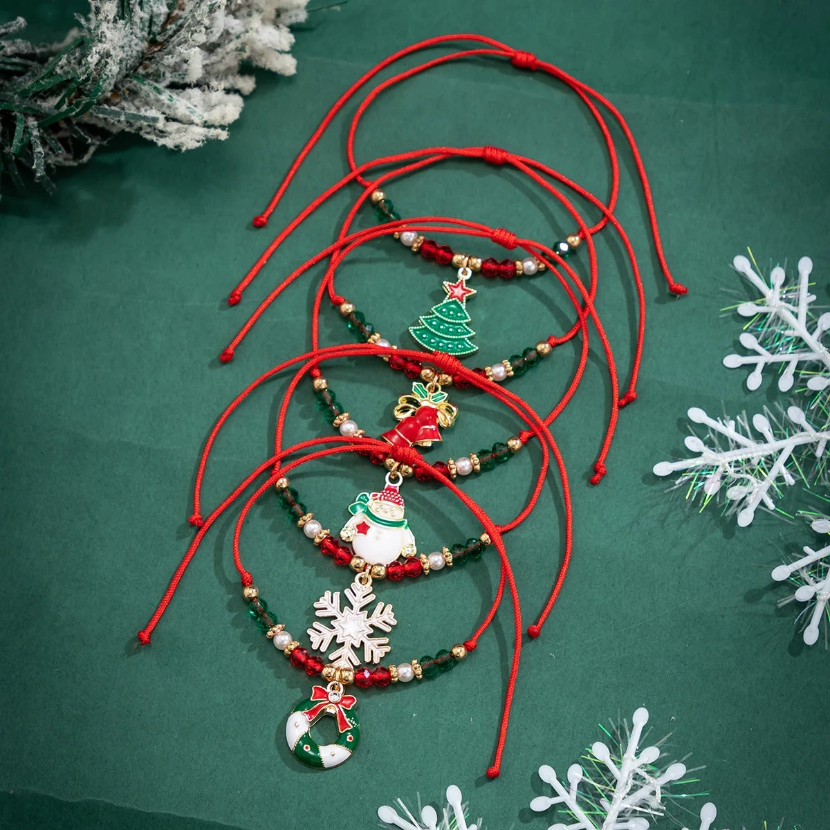 Christmas Beads Adjustable Rope Bracelet