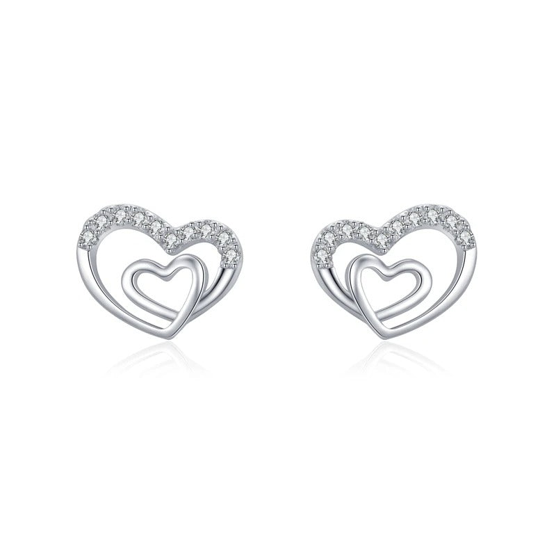 Sparkling Zirconia Hearts Stud Earrings