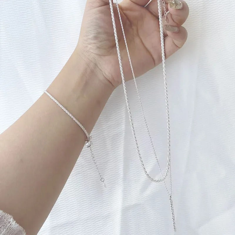 Double O-Chain Sparkling Zircon Pendant & Necklace