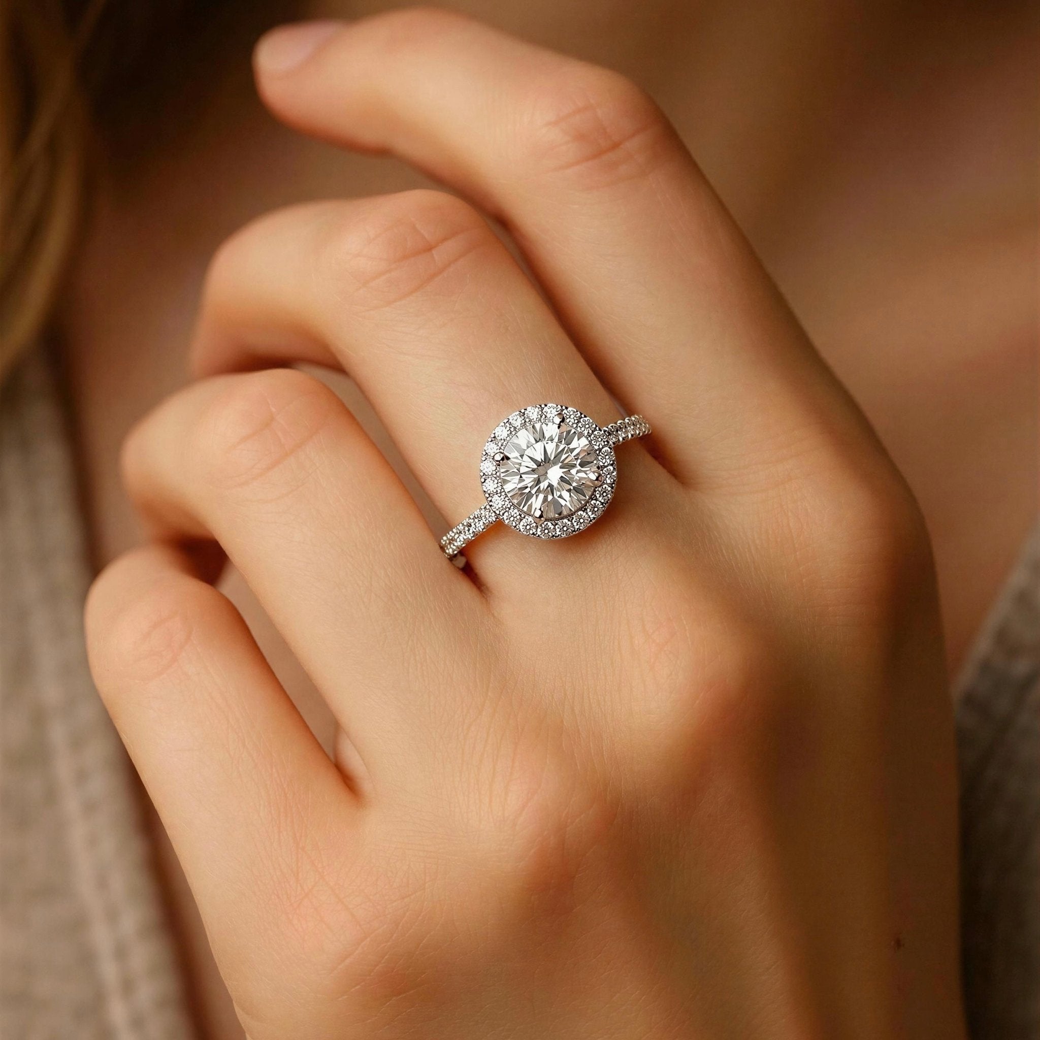 Moissanite Halo Ring Luxury Sparkling Statement Piece - bellissi