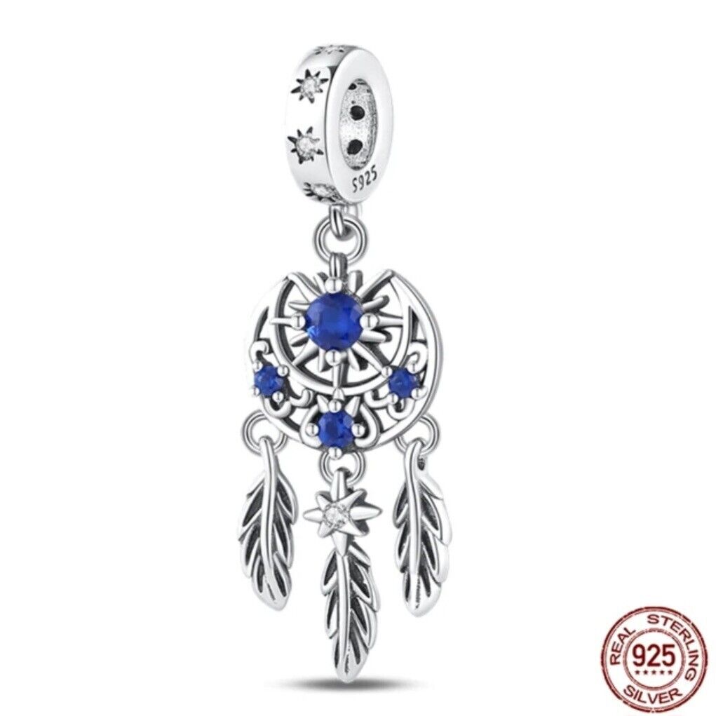 Moon & Sun Blue Zircon Dreamcatcher Dangle Charm - bellissi