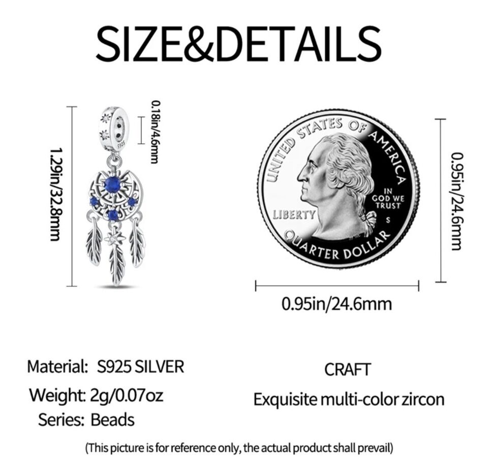Moon & Sun Blue Zircon Dreamcatcher Dangle Charm - bellissi
