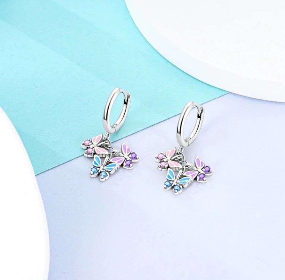 Multicoloured Butterfies Dangle with Zirconia - bellissi