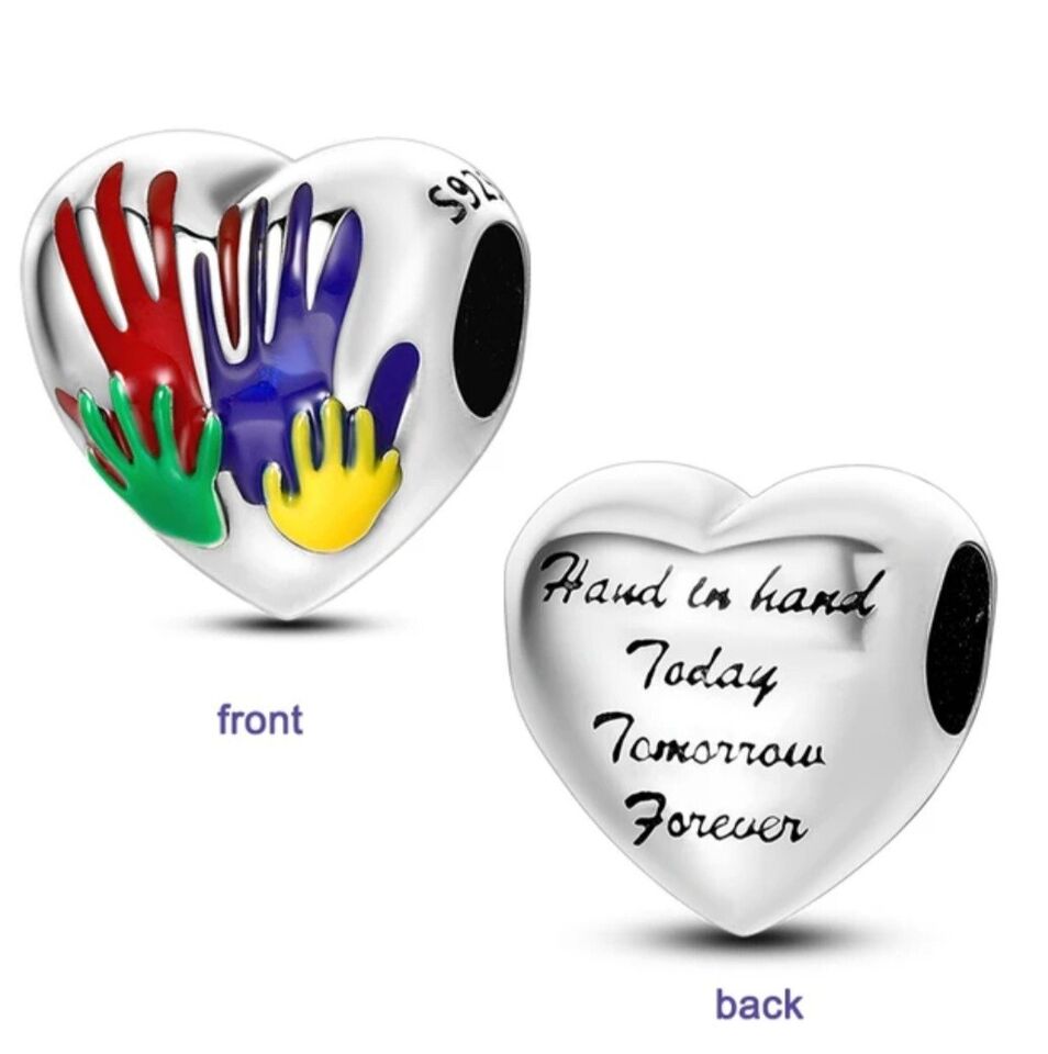 Multicoloured Family Handprint Heart Charm - bellissi