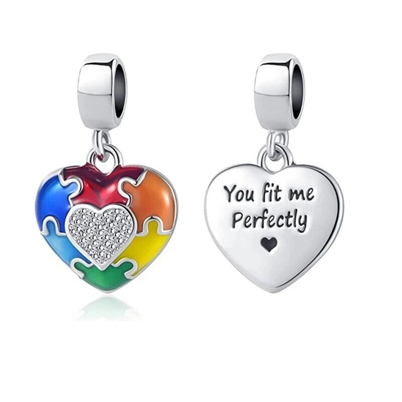 Multicoloured Puzzle Heart Dangle Charm - bellissi