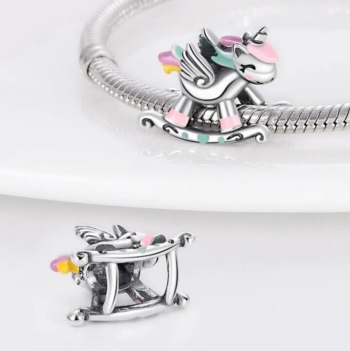 Multicoloured Rocking Unicorn Charm - bellissi