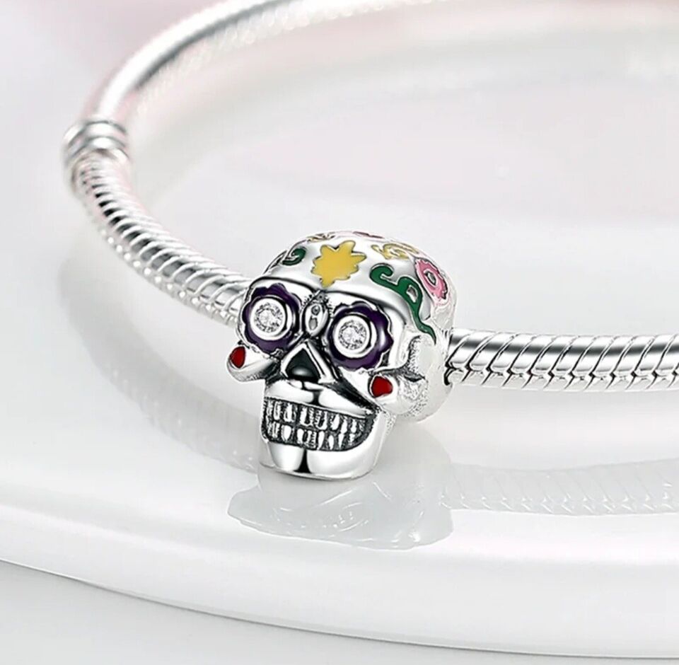 Multicoloured Skull Zirconia Eyes Bead Charm - bellissi