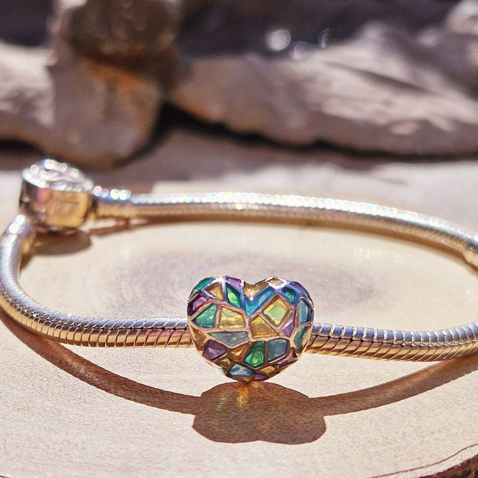 Multicoloured Stained Glass Heart Charm - bellissi
