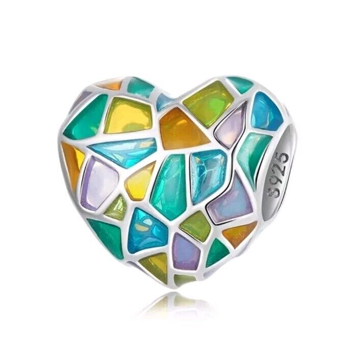 Multicoloured Stained Glass Heart Charm - bellissi