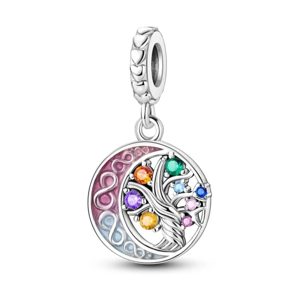 Multicoloured Tree Of Life & Moon Dangle Charm - bellissi