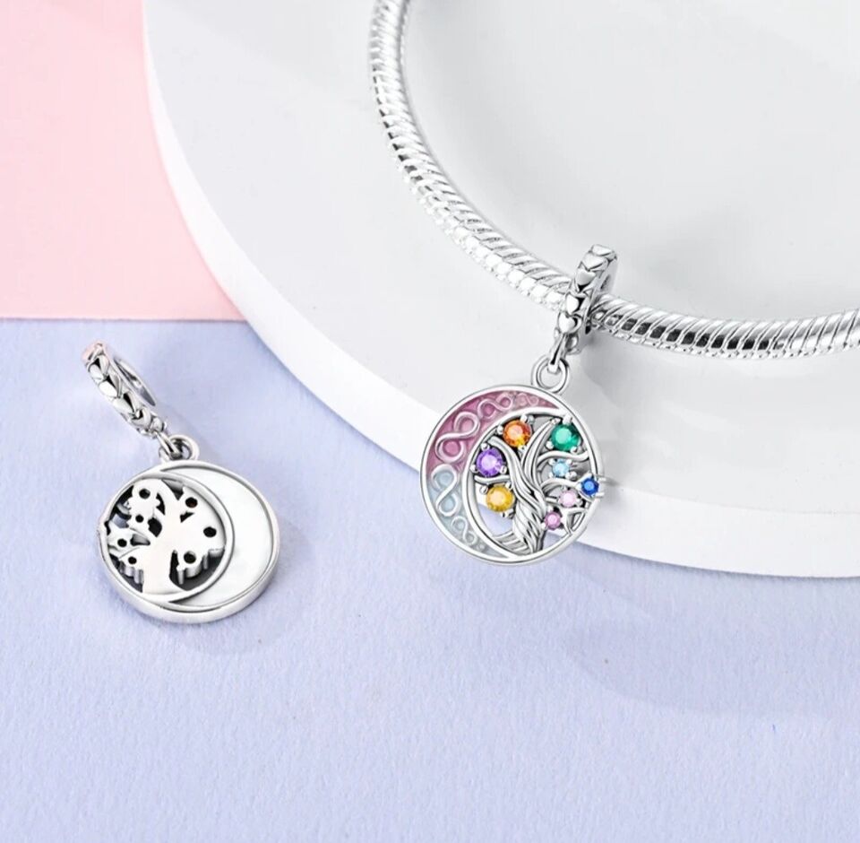 Multicoloured Tree Of Life & Moon Dangle Charm - bellissi