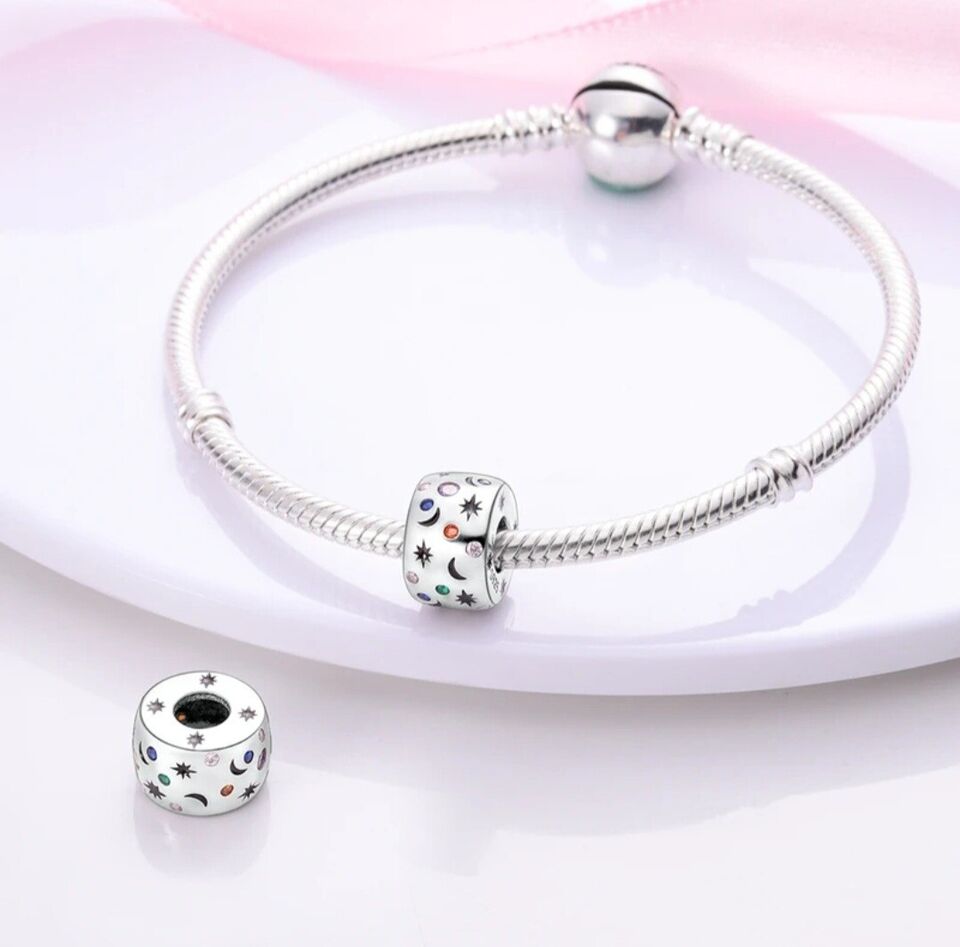 Multicoloured Zircon Moon Star Charm - bellissi