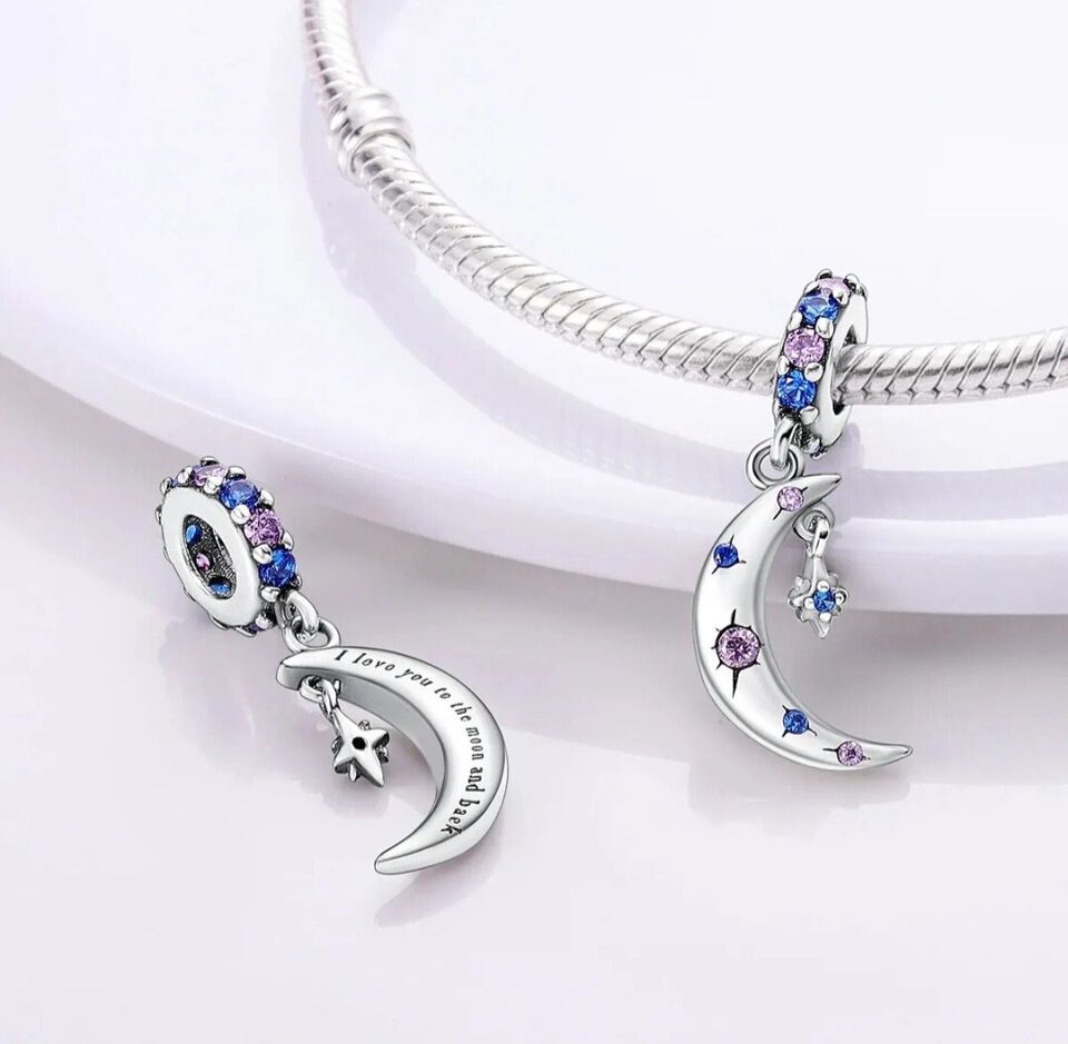 Multicoloured Zircon Moon Star Dangle Charm - bellissi