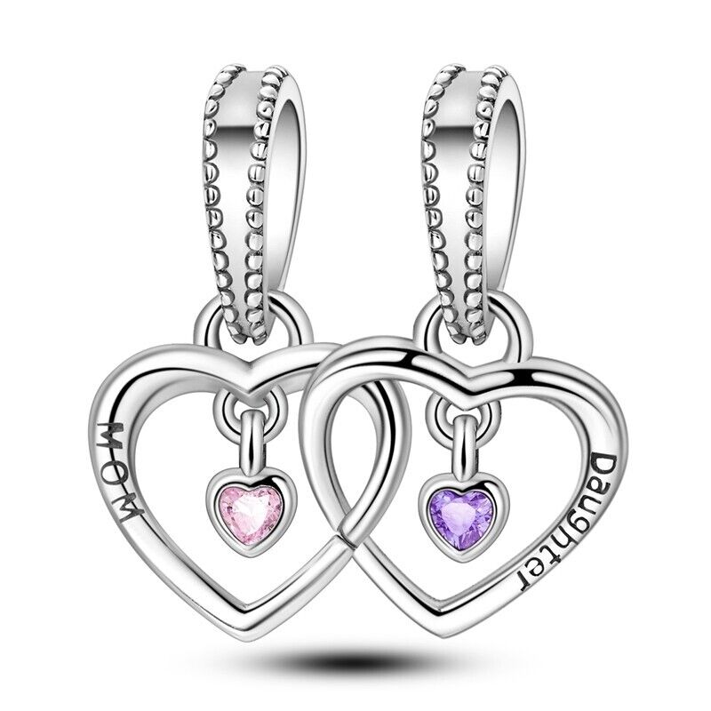 Mum & Daughter Hearts Dangle Charm - bellissi
