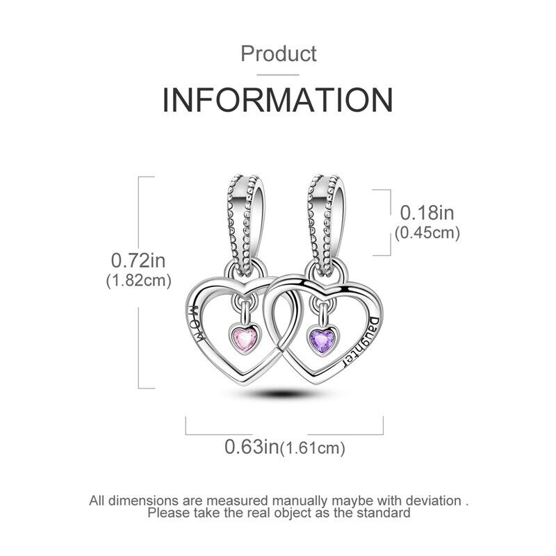 Mum & Daughter Hearts Dangle Charm - bellissi