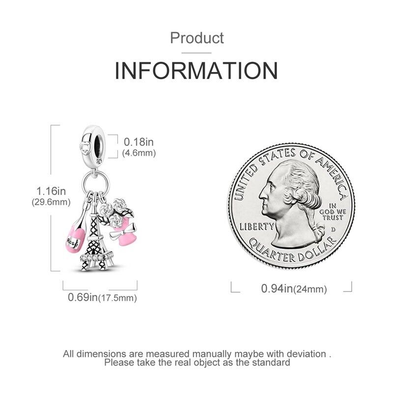 Paris Eiffel Tower Wine & Flowers Dangle Charm - bellissi