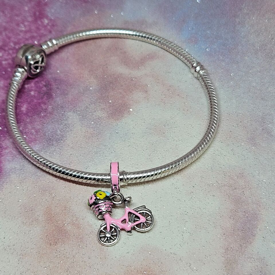 Pink Bike With Flowers Charm - bellissi
