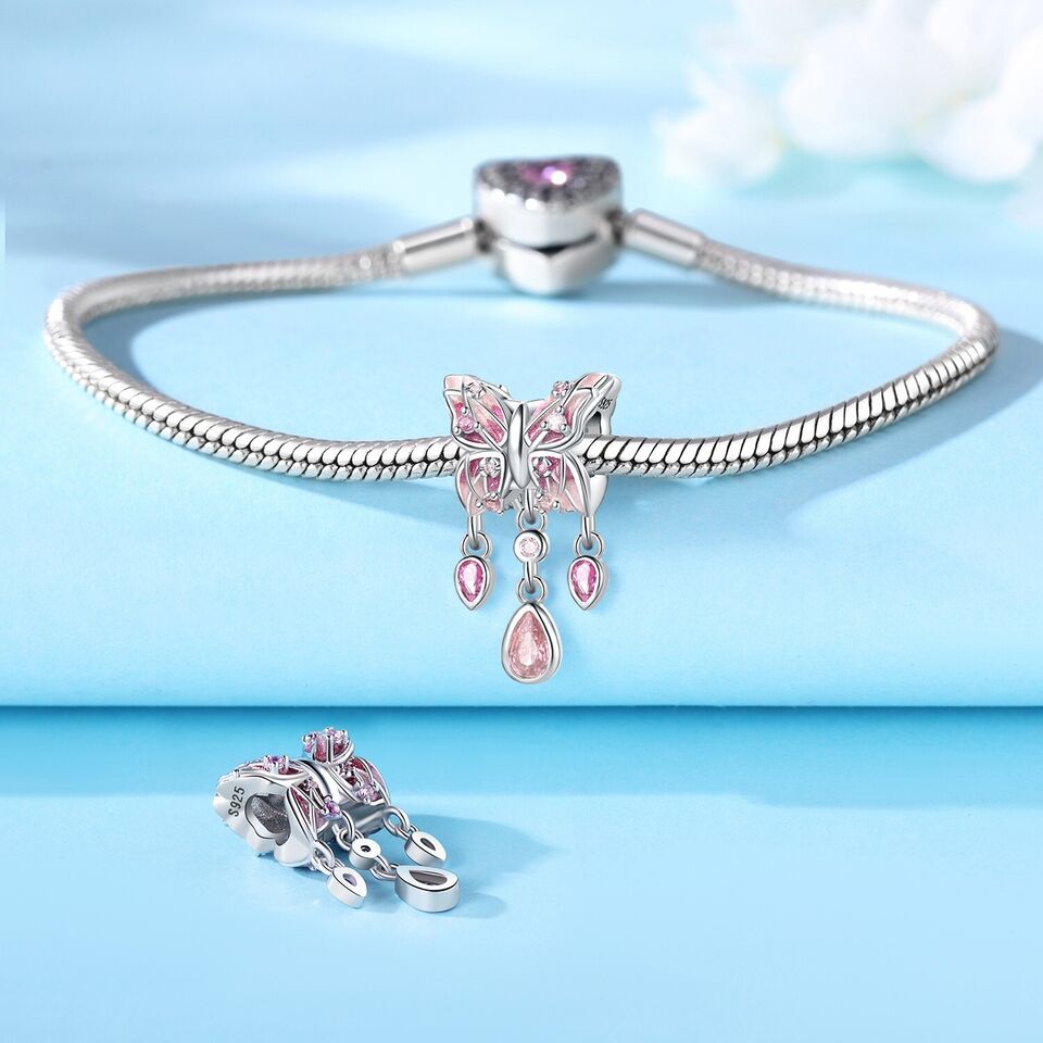 Pink Butterfly Dangle Zirconia Charm - bellissi