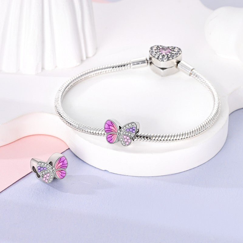 Pink Butterfly With Zircon Bead Charm - bellissi