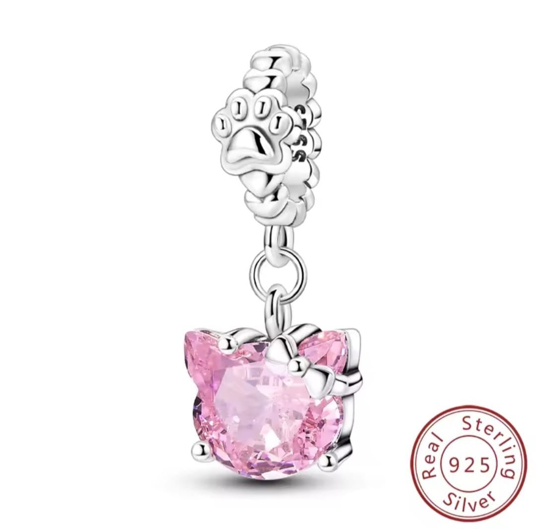 Pink Cat Paw Dangle Charm with Cubic Zirconia - bellissi