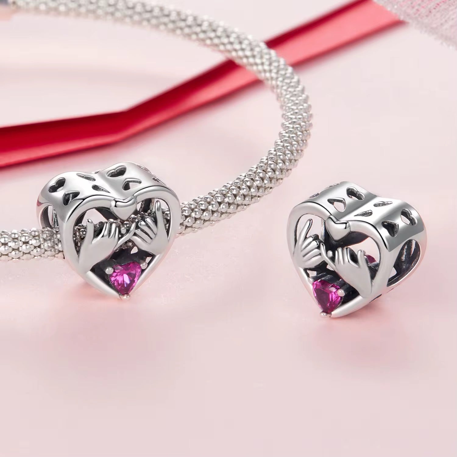 Pink Promise Heart Charm – Sterling Silver 925 Friendship & Love Bead - bellissi