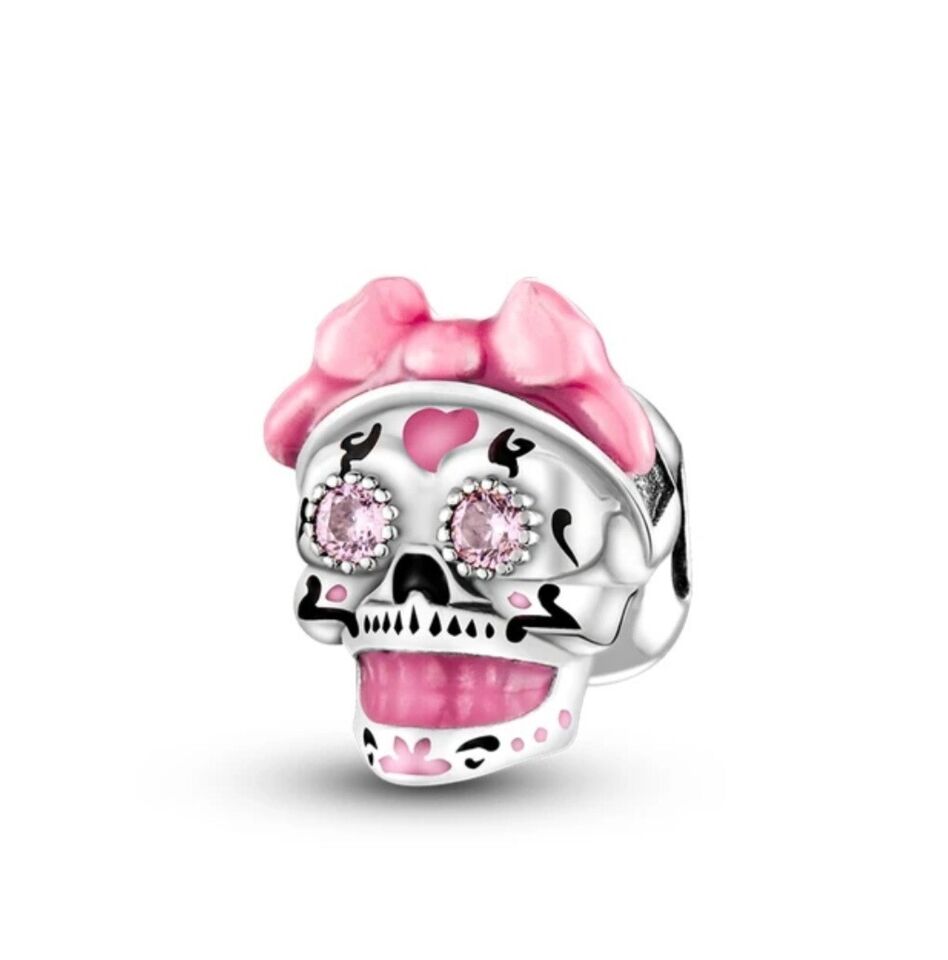 Pink Skull With Zirconia Eyes Bead Charm - bellissi