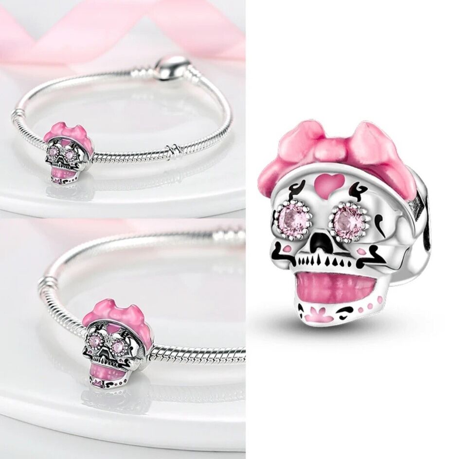 Pink Skull With Zirconia Eyes Bead Charm - bellissi