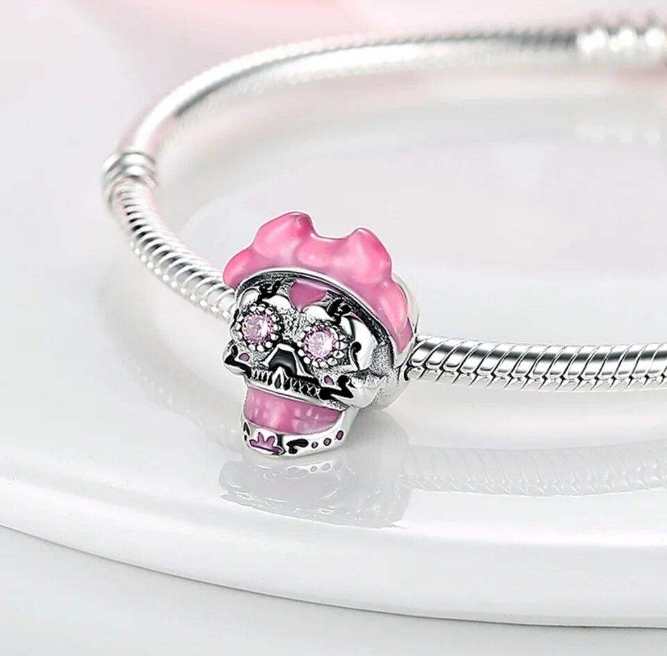 Pink Skull With Zirconia Eyes Bead Charm - bellissi
