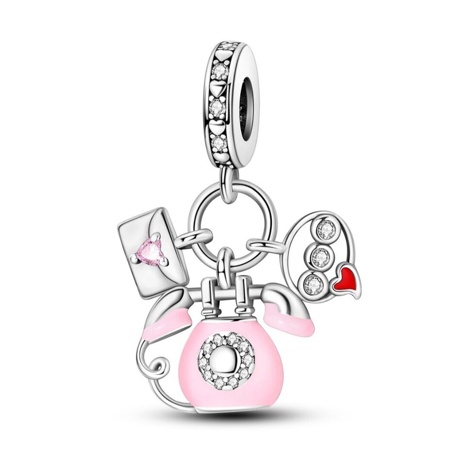 Pink Telephone & Letter Charm - bellissi