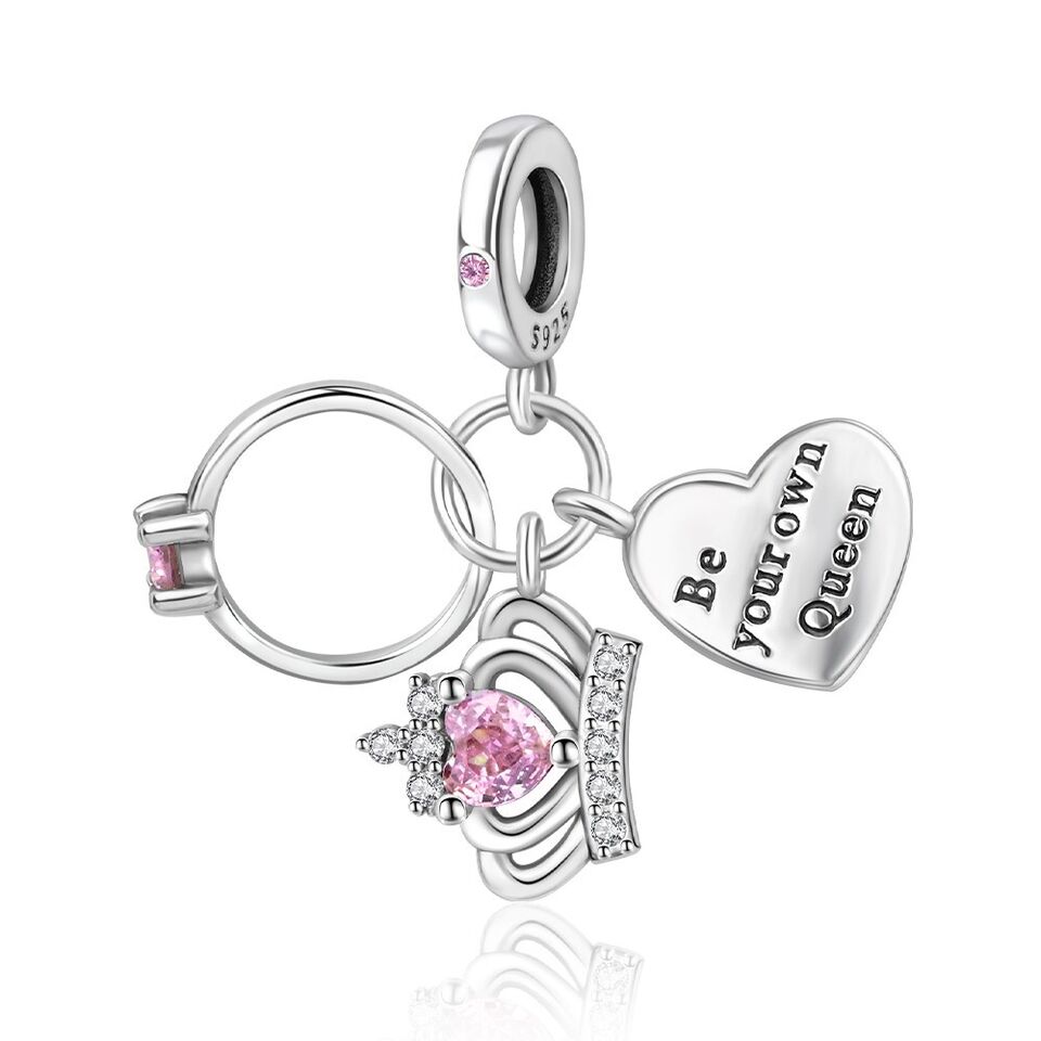Queen Crown Heart & Ring Dangle Charm - bellissi