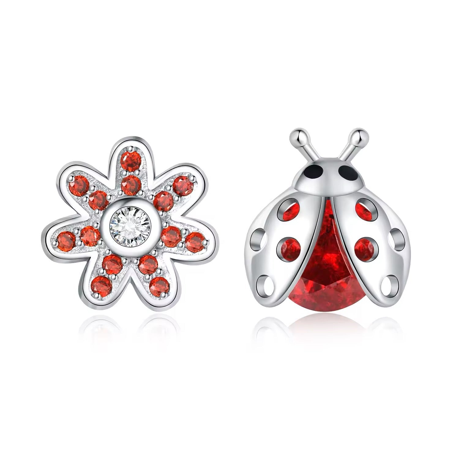 Red Ladybird & Flowers Stud Earrings - bellissi