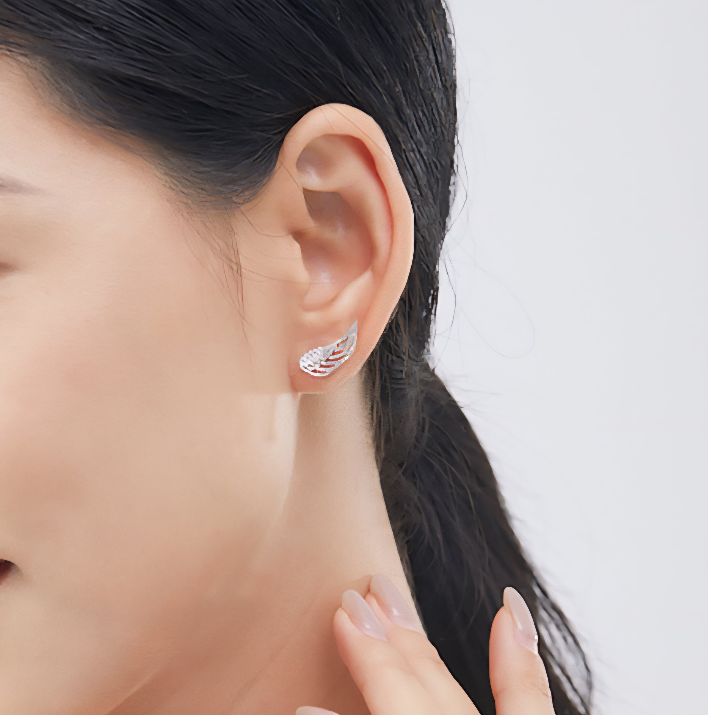 Angel Wings Feather Cuff Crawler Zirconia Earrings