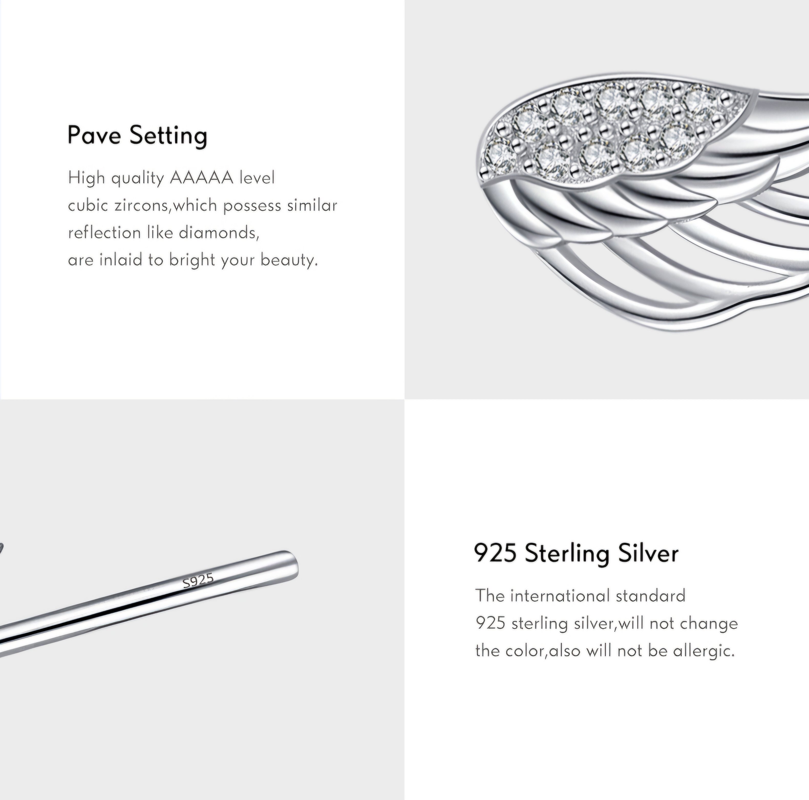 Angel Wings Feather Cuff Crawler Zirconia Earrings