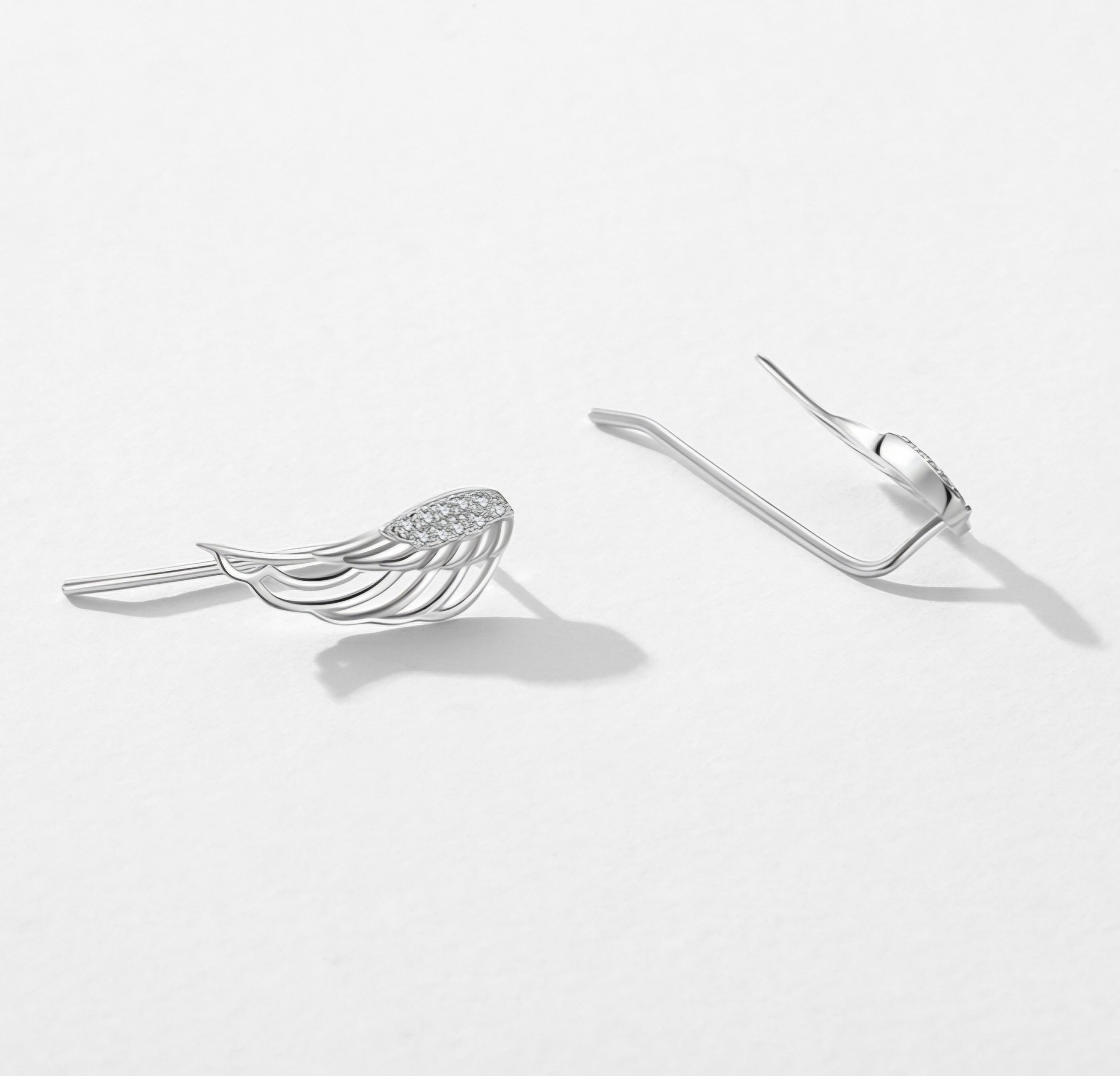 Angel Wings Feather Cuff Crawler Zirconia Earrings