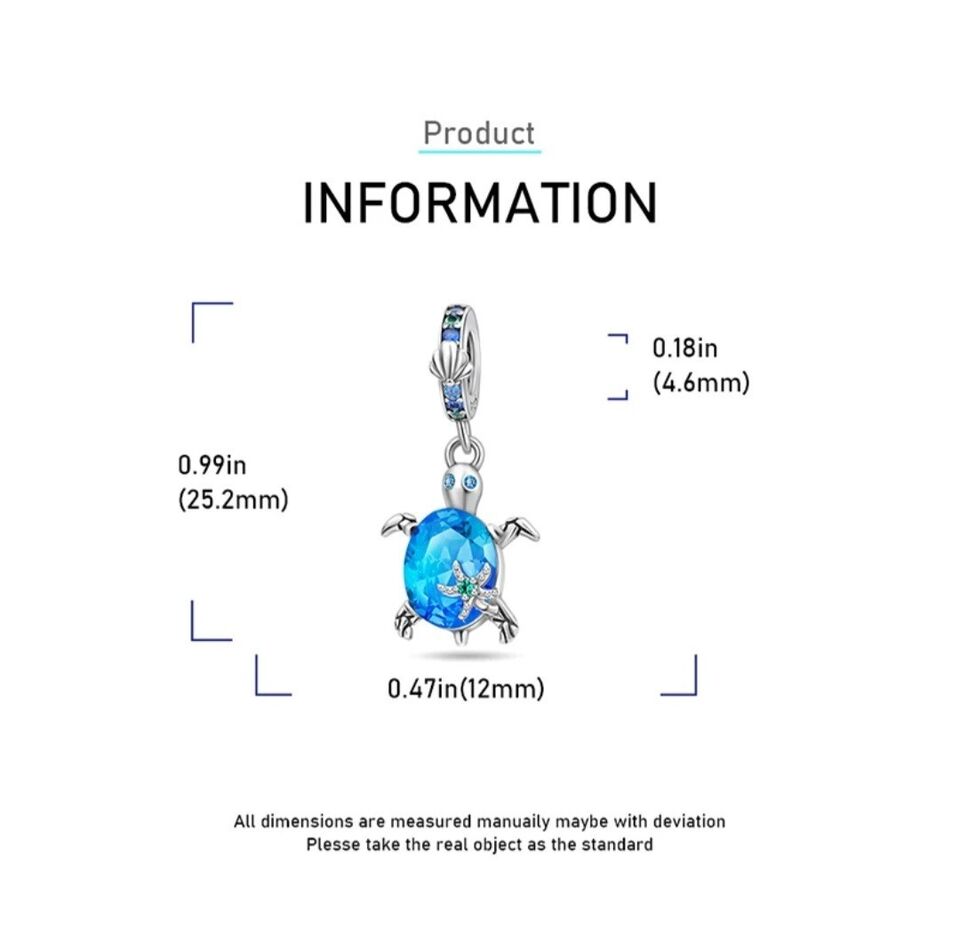 Blue Turtle Zirconia Dangle Charm