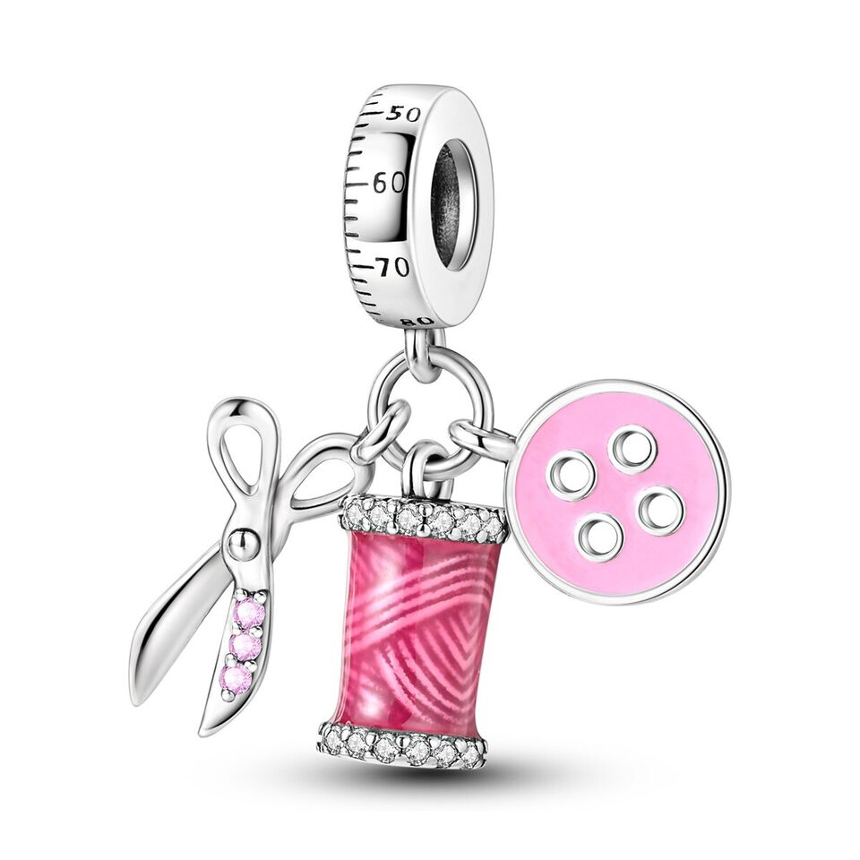 Sewing Set Scissors Pink Button Charm - bellissi
